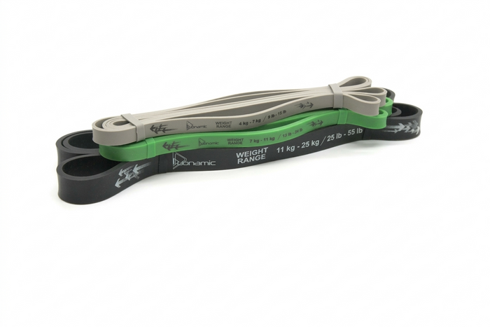black, white and green straight exercise bar attachment for resistance band training