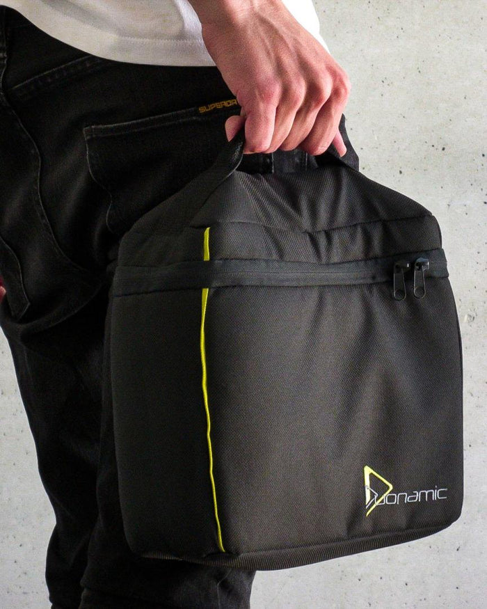 Duonamic travel bag designed for portable fitness equipment and workouts on the go.